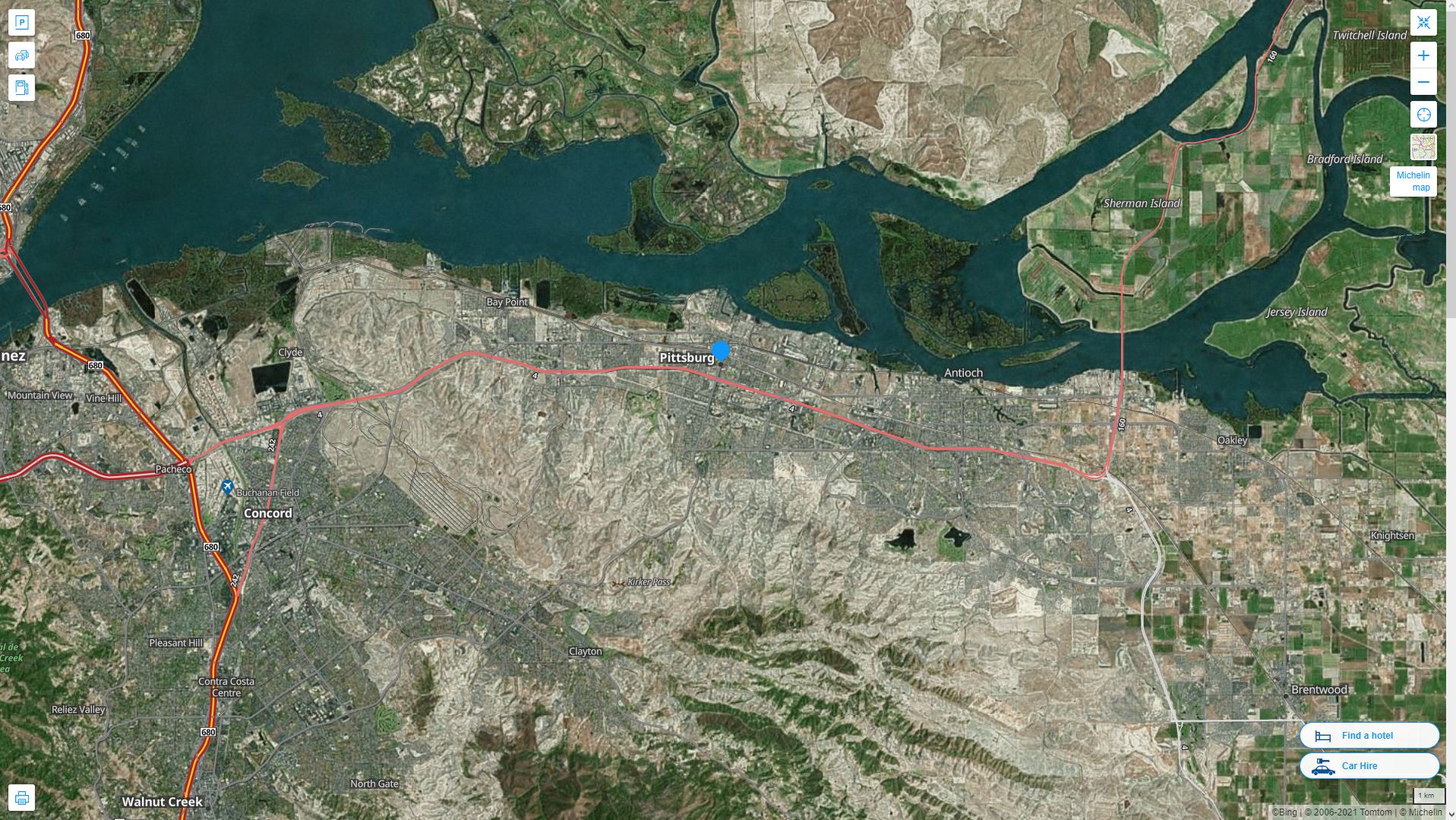 Pittsburg California Highway and Road Map with Satellite View